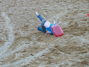 sand dune sledging at Merthyr Mawr