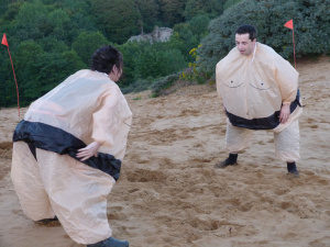 sumo wrestling at Merthyr Mawr sand dunes