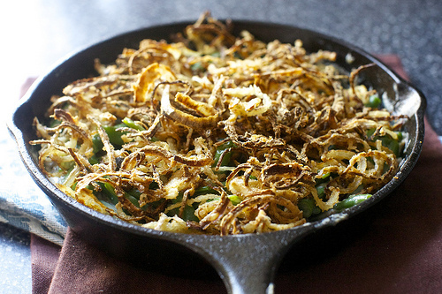 green bean casserole with crispy onions