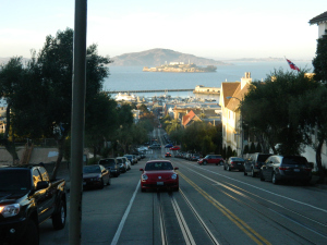 View of Alcatraz and the bay from the cable car