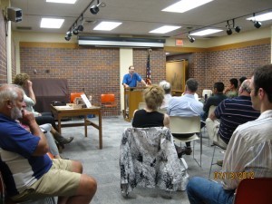 Speaking at the Somerville Public Library.