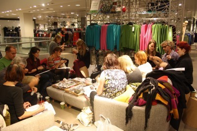 Knitting in the women's wear department, very comfy!