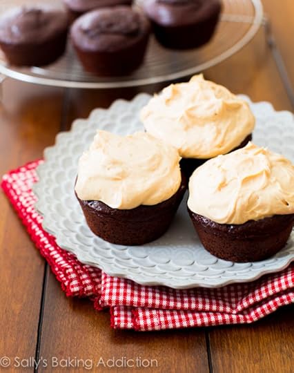 Skinny Chocolate Cupcakes with Peanut Butter Greek Yogurt Frosting at sallysbakingaddiction.com