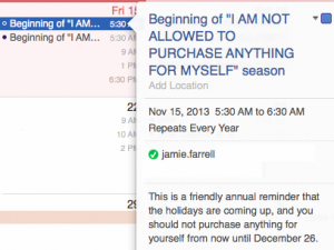 Jamie Farrell's Holiday Calendar Reminder