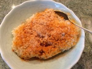 Steamed rice with turmeric and ginger powder. Yum!