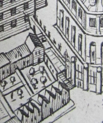 The single-storey ‘New Print-house’ nestles under the Theatre Court Wall