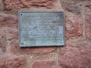 A memorial to Alexander Chisholm who died in 1793 and his wife, Elizabeth Wilson, who died in 1826