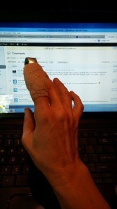 Spiral fracture right index finger with bone chip.