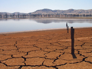 parched earth and lake