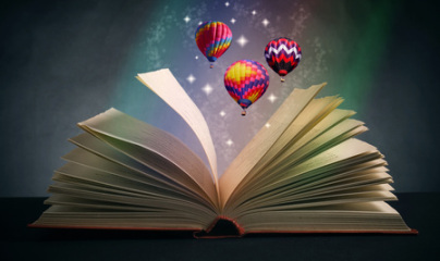 A beam of light shines out from an open book