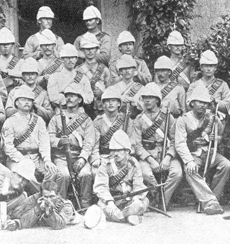 A rare photo from the 1884-5 Nile campaign showing troopers of the 11th <br />Hussars in desert gear with Martini-Henry rifles.