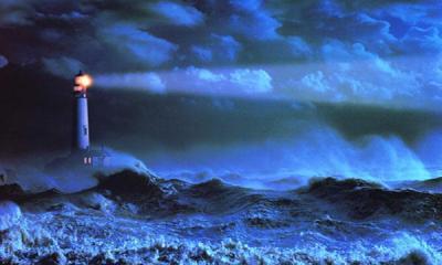 Light House in Stormy Night