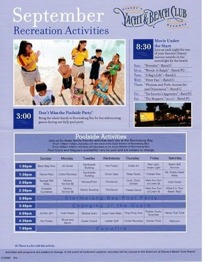 Typical poolside activity schedule