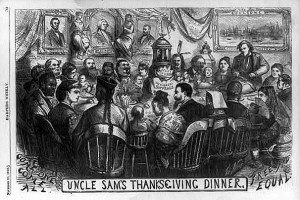 Thomas Nast creates first Thanksgiving to invite all to freedom and equality at Uncle Sam's Feast