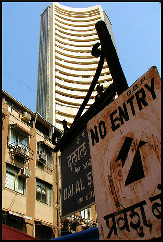 No entry to Indian Economy. No entry to the street where the famous Bombay Stock Exchange stands. Photo by Prem Anandh. Creative Commons License via Prem Anandh P Flickr. 