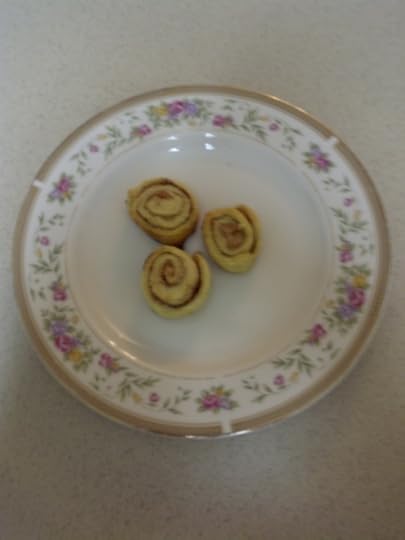 I’d roll it, smear on a layer of butter, sprinkle on sugar and cinnamon, <br />roll the dough into a long tube, cut it into bite-sized pieces and bake. We <br />call these pie-twists. I taught my daughter to make them. And yesterday, <br />Mimi and I used the last of the dough to make pie-twists, too. It’s what we <br />do.