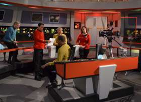 The bridge set of the USS Farragut during the recent filming of the next Starship Farragut episode, Conspiracy of Innocence. Many of these actors are scheduled for Farragut Fest, the Dec. 7 open house at the studio in Kingsland. DAN SCANLAN/The Times-Union