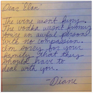 note from Diane to Elan