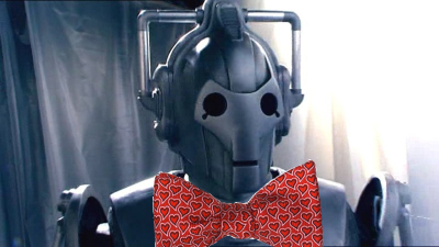 Spoof of a Doctor Who Cyberman with bowtie celebrating Cyber-Monday Sale