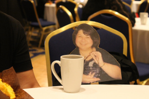 Barb starts the morning with a cup of coffee.