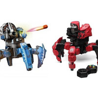 The Stryder and Doom Razor six legged RC robots can turn 360 degrees. Battle with interchangeable foam dart and disc weapons, blasting at removable armor on the legs. Make three shots to the head and your opponent's Attacknid powers down, defeated! Also quite hackable if you want to add your own microcontroller and sensors to turn this toy into a full-fledged robot.