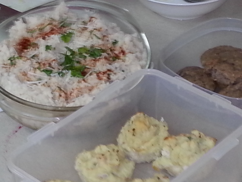 Potatoe Puffs, Turkey Shepherd's Pie, Cranberry Oat Pecan Muffins, <br />Marinated Bean Salad (not shown)