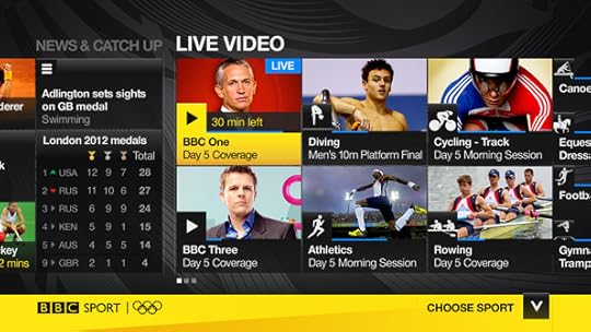 Screenshot of BBC Sport on IPTV, with yellow Sport branding, medal table, and video options