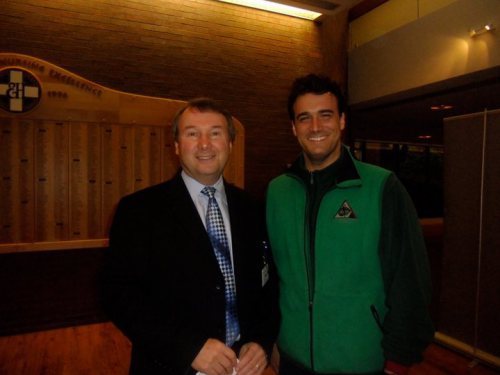 Douglas Duchak, President and Chief Executive Officer of Englewood Hospital and Medical Center and Michael Gonzalez-Wallace author of Super Body, Super Brain who has brought his program to employees and breast cancer patients