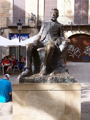 Statue of Àngel Guimerà, in Pi Square, in Barc...