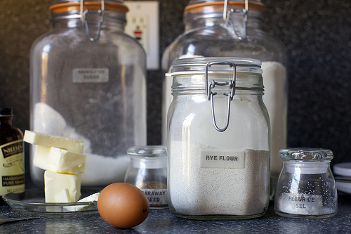 vanilla, white and rye flours, sugar, salt, hard-cooked egg
