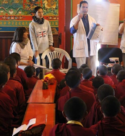 Dr. Rajendra Bhatt, Managing Director Himal Dental Hospital, addresses the nuns, TGL's Nurse, Dadun translates