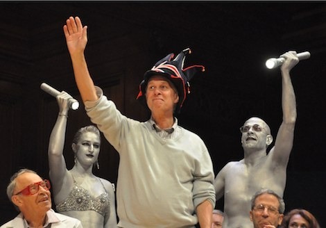 This photo shows the Human Spotlights illuminating a person of interest (Nobel laureate Rich Roberts) at the most recent Ig Nobel Prize ceremony. The show at the AAAS meeting will feature many illuminated persons of interest. PHOTO: David Holzman.