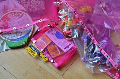 Lots of embroidery supplies can fit in a small space.