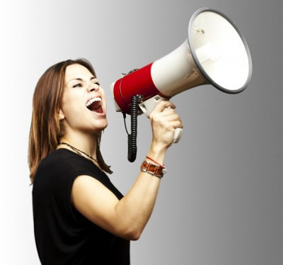 Expressive woman with megaphone