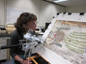 Lynn Brostoff performs an X-ray fluorescence examination of the Martín Ramírez piece. Photo by Katherine Blood