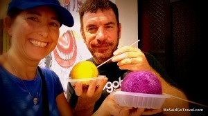 Lisa and George eating Ice Balls on Armenian St, Penang