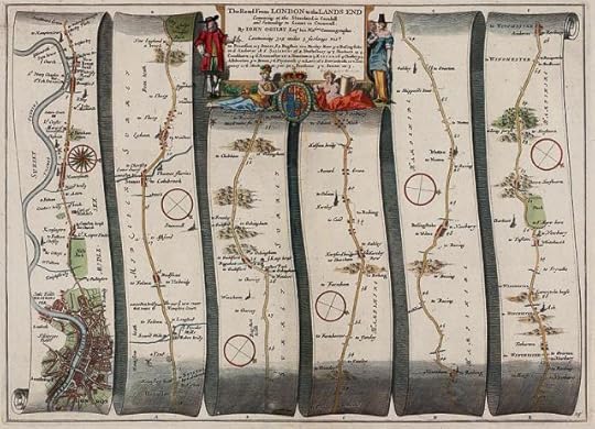 This map, taken from John Ogilby’s Britannia (1675) shows part of the road from London to Lands End in Cornwall.