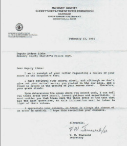 Merit Commission response to Zinke request for review without merit of his failed Sergeant's Exam