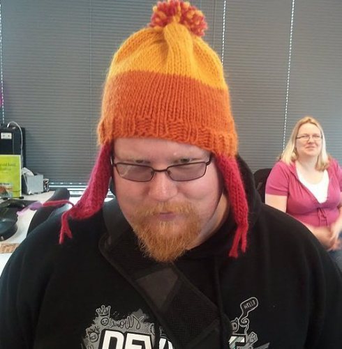 I don't have a picture of a Santa hat, so here's me in my cunning Jayne hat.