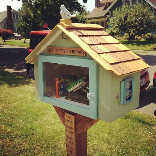 My parents put a little free library in their yard!!!!