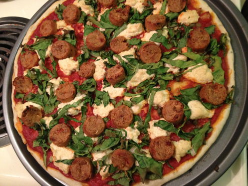 vegan chard sausage tofu chevre pizza