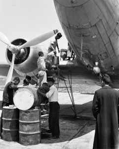 Hand fueling or adding oil to a CNAC DC-3 or C-47