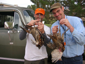 Matt and Andy pose with their trophy (bird of the year) roosters. It took me four years to finally get one of those darn river roosters!