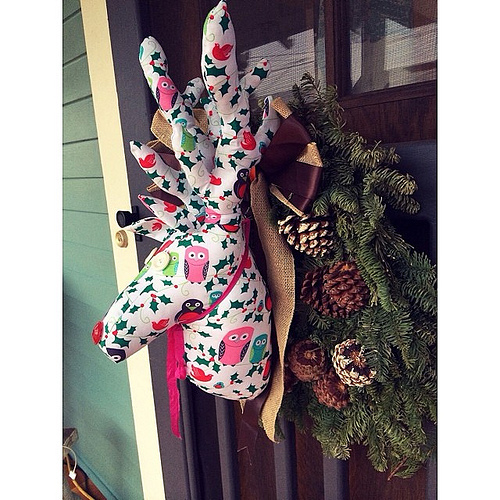 Somebody (hi mom) snuck a very awesome DIY reindeer on our front door when we weren't looking. #loveit #rednose #todayisfullofsurprises #feelingloved #merry
