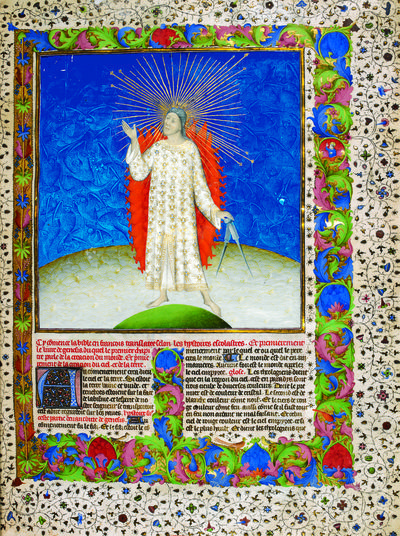 God the Creator in a French History Bible, Bible historiale, Clairefontaine and Paris, 1411, London, British Library, Royal 19 D. iii, vol. 1, ff. 2v-3