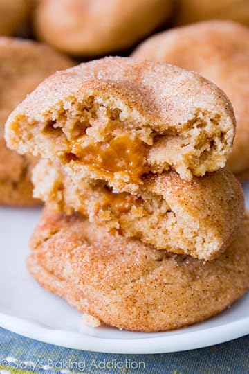 Chewy Caramel Surprise Snickerdoodle Cookies - with gooey caramel inside! No mixer required.