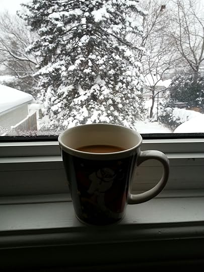 Christmas coffee mug on windowsill