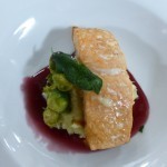 Salmon on Celery Root Puree with Brussels Sprouts