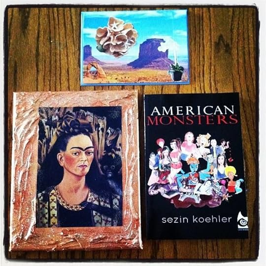 Upcycled art print + signed American Monsters Book I + homemade greeting card. $25, shipping included in the US. 