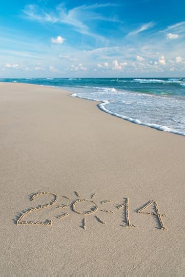 Happy New Year 2014 season concept on sea beach with the sun ray